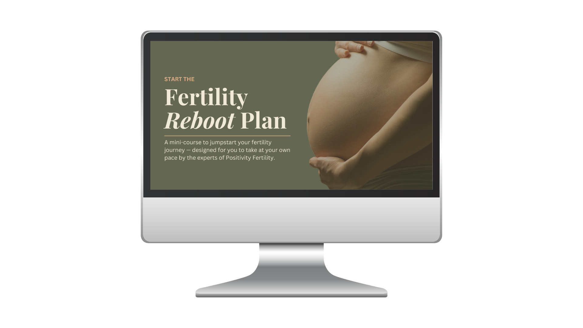 Laptop, macbook, and tablet screens show previews of the free fertility resources of Positivity Fertility.